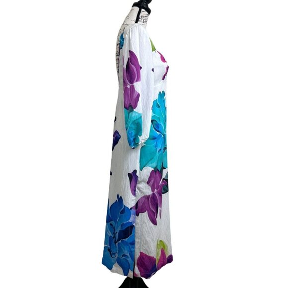 Maeve Anthropologie Women Size 0 Dress Puff Sleeve White Purple Blue Floral NEW - Picture 2 of 10